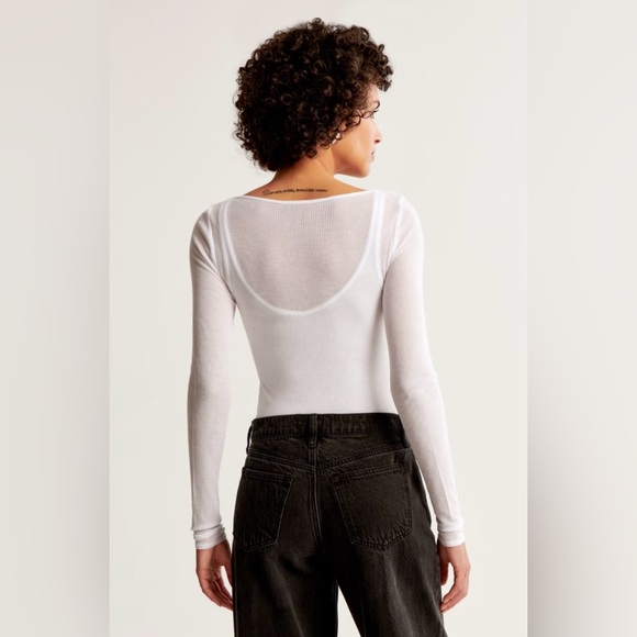NWT Abercrombie & Fitch | Long-Sleeve Sheer Rib Crew Top | Size: Medium | Gray - Picture 8 of 11